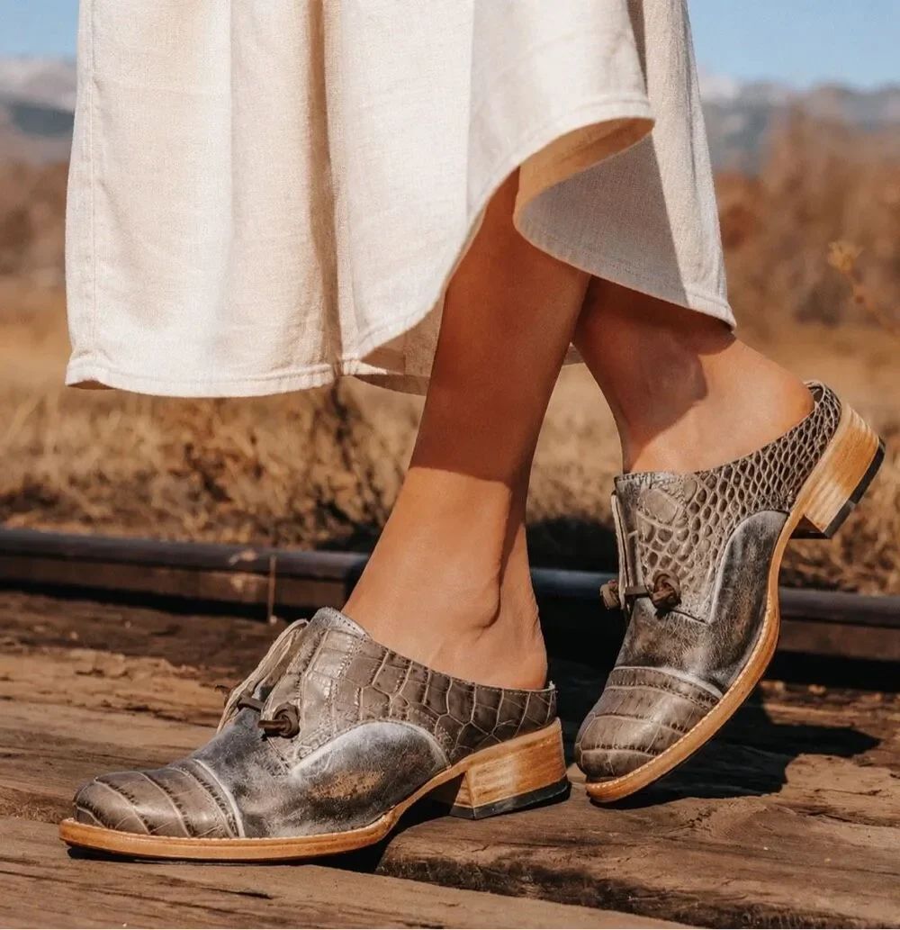 Freebird by Steven Malena Distressed Leather Mules in Stone Multi Size 9